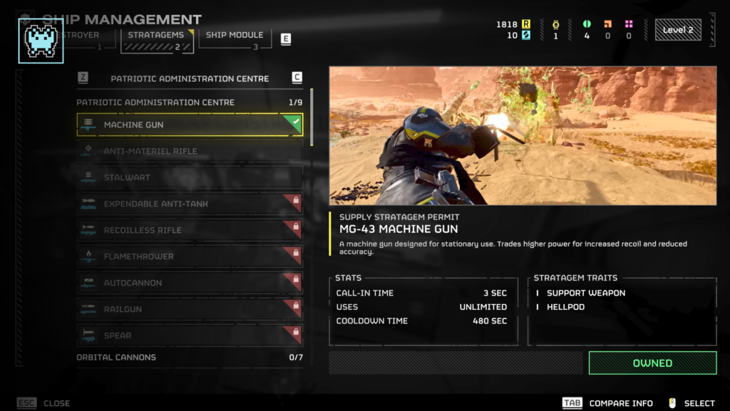 Helldivers 2 main menu UI showcasing options for starting missions and character customization.