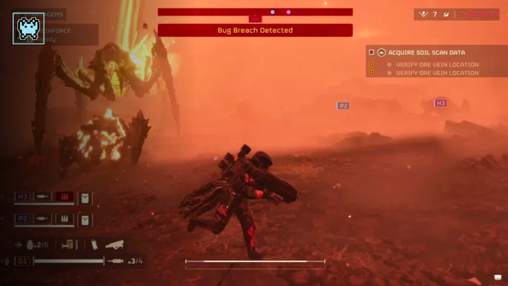 Helldiver sprinting through enemy fire in Helldivers 2, demonstrating fast-paced movement mechanics.